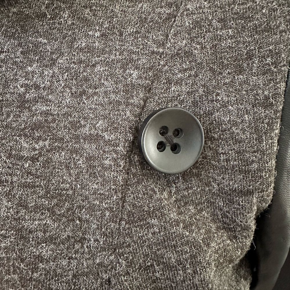 Fabletics Milano Coat Grey Black Faux Leather Sleeve Wrap Jacket size Small - Picture 6 of 10